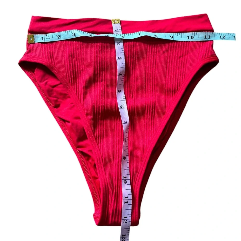 L*Space Frenchi Bitsy Cut High Waisted Ribbed Bikini Bottom Red Large NWOT